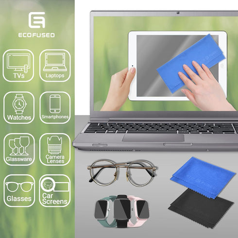 Eco-Fused Blue/Black Microfiber Cloth - 6x7 Inch, 12 Pack for Glasses & Lens Cleaning