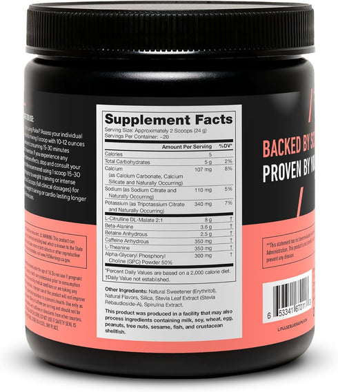 LEGION All Natural Nitric Oxide Preworkout Drink, Creatine Free, Beta Alanine, Citrulline, Alpha GPC, Blue Raspberry