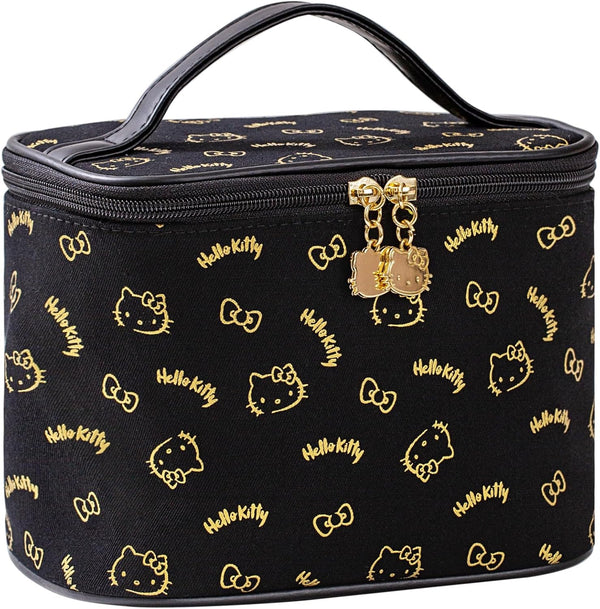 Large Black Cosmetic Bag, Travel Makeup Organizer with Zipper and Handle for Women