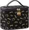 Large Black Cosmetic Bag, Travel Makeup Organizer with Zipper and Handle for Women