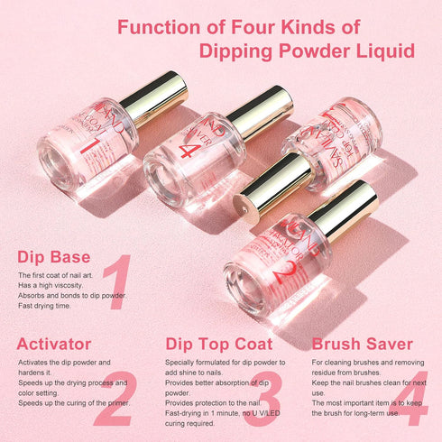 SAVILAND 15ml Dip Powder Liquid Set, 10 Pcs Base/Top Coat, Activator Brush Saver Nail Set Gift for Daughters
