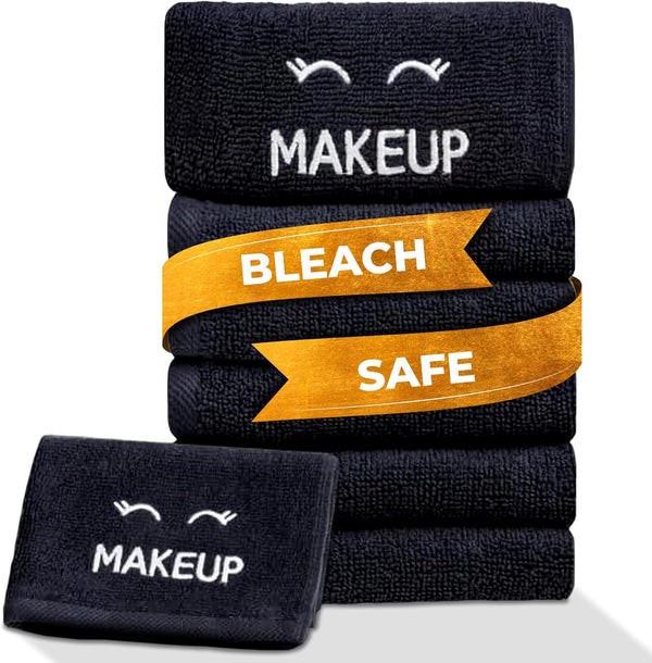 White Classic Bleach Safe Black Makeup Washcloths, 6 Pack - Super Soft Luxury Cotton Towels for Cleansing