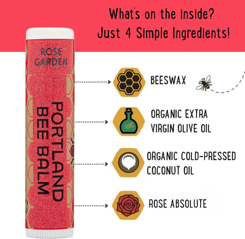 Portland Bee Balm All Natural Handmade Beeswax Lip Balm, Rose Garden, 3 Count