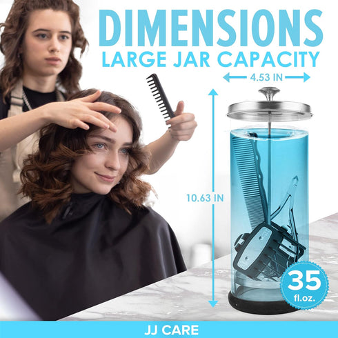 JJ CARE Disinfectant Jar (35oz), Barber Jar Glass, Implement Disinfectant Container with Stainless Steel Removable
