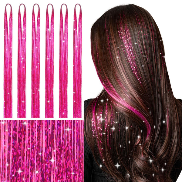 WENNALIFE Hair Tinsel Kit | Rose Red Fairy Hair Tinsel 1200 Strands for Christmas Hair Sparkle Extensions