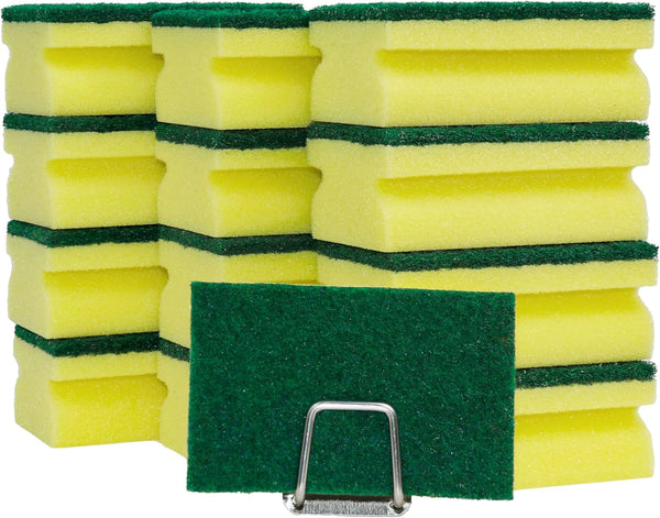 Eco Non-Scratch Sponges, Scrub Pads for Kitchen and Dish Cleaning, 12 Scrubbing Sponges + Draining Rack