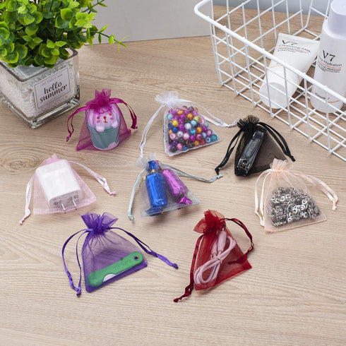 MOTYAWN 100 PCS Rose Red Organza Bags, Sheer Drawstring Gift Bags for Wedding Party and Christmas Favors