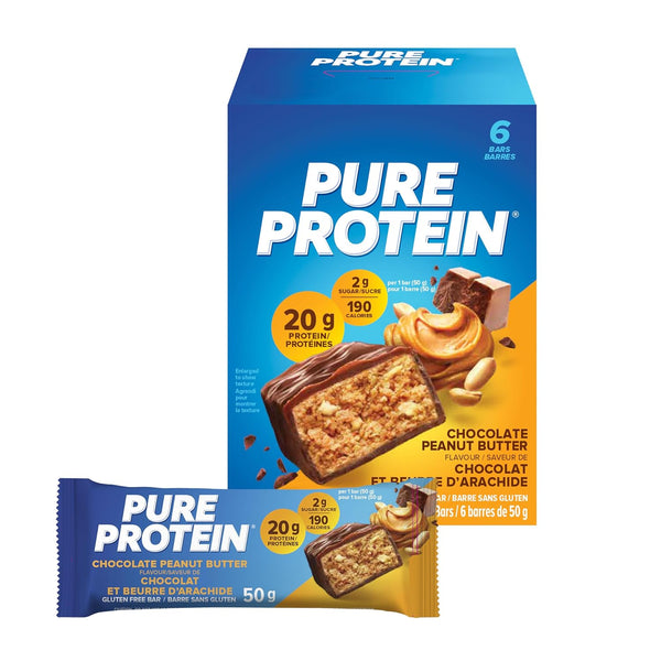 Pure Protein Bars, Gluten Free, Chocolate Peanut Butter, 50g, 6 Count, Imported from Canada