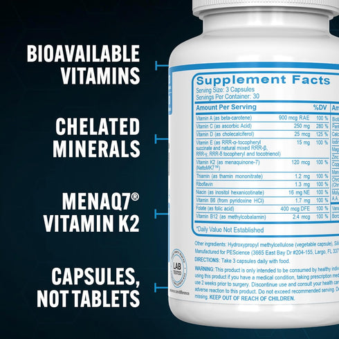 Immune 90 PEScience TruMulti Multivitamin for Men, Daily Formula with Premium Vitamin C, D, Zinc, Chromium Picolinate