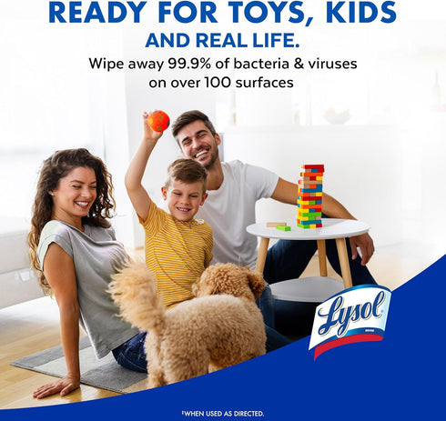 Pack 4 Lysol Disinfectant Wipes, Multi-Surface Antibacterial Cleaning Wipes, For Disinfecting and Cleaning, Lemon