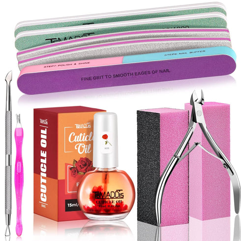 TsMADDTs Nail Buffers and Files - Manicure Tools Kit with 3 Nail Files, 2 Buffer Blocks, Cuticle Nippers