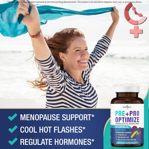 NEW AGE Pro Optimize Probiotics for Women, Menopause, Digestive Health, Relief for Bloating, Hot Flashes (60 Pack)