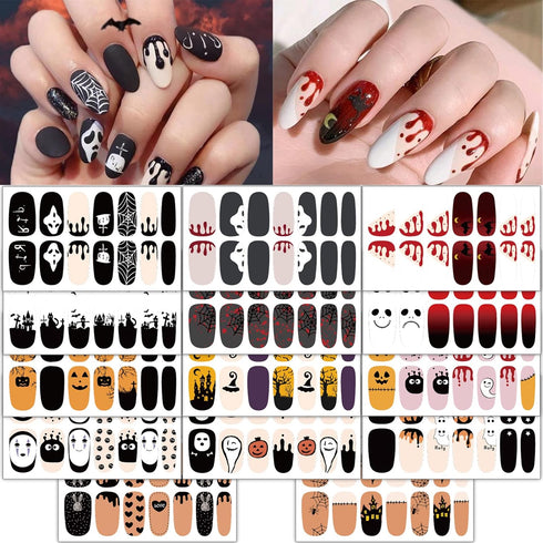 TailaiMei 14 Sheets Halloween Nail Wraps Stickers, Self-Adhesive Full Wraps with 2 pcs Nail Files for DIY Nail Art