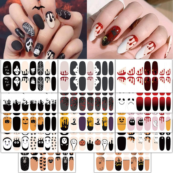 TailaiMei 14 Sheets Halloween Nail Wraps Stickers, Self-Adhesive Full Wraps with 2 pcs Nail Files for DIY Nail Art