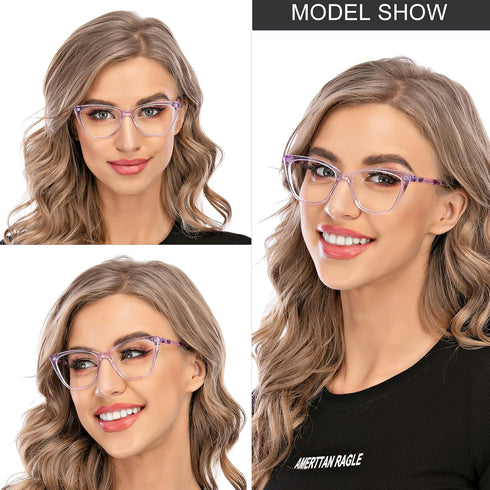 AQWANO Cat Eye Reading Glasses, Blue Light Blocking Computer Readers for Women, Purple 2.25