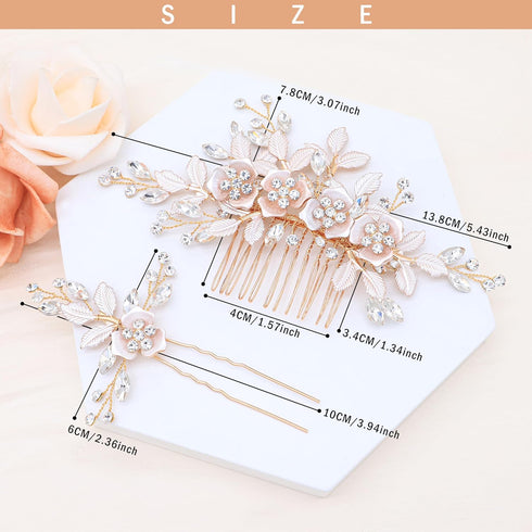 Oriamour Hair Side Combs with 2 Set Hair Pins, Bridal Hair Accessories Wedding Headpiece Set (Gold)