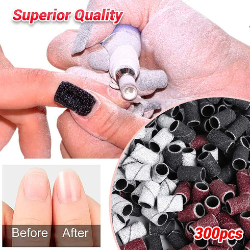 MelodySusie 300 Pcs Professional Sanding Bands with Mandrel, 80 Coarse, 120 Medium, 180 Fine Grit Nail Drill Bits