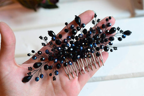Kercisbeauty Black Crystal Hair Comb Headband Hair Vine Wedding Bridal Accessories for Women Party Prom Headpiece