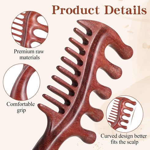 Xyembu 2Pcs 2 1 Wooden Scalp Massager Comb Wood Comb in Wide Fine Tooth with Handle for Hair Growth Natural Sandalwood