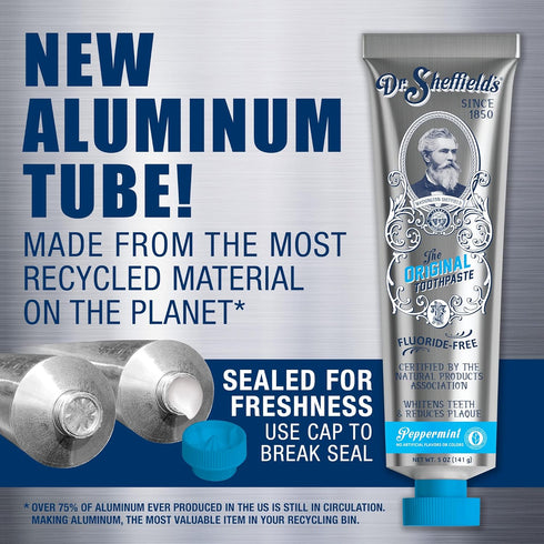 Dr. Sheffield’s Certified Natural Toothpaste (Peppermint) - Fluoride Free, 2-Pack