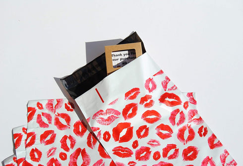Lips Poly Mailers Red Kiss for Makeup Lip Gloss Lipstick Self Sealing Envelope, Pack of 25, 10 x 6.75 inches