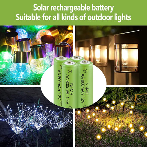 JINTION Solar Rechargeable Ni-MH AA Batteries AA 800 mAh Battery 4 Pack