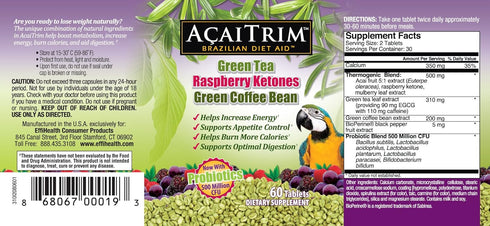 AcaiTrim- Weight Loss Supplement- Green Tea Extract, Green Coffee Bean Extract, Raspberry Ketones, Acai, & Probiotics – Supports Metabolism & Energy for Men & Women- 60 Acai Berry Capsules