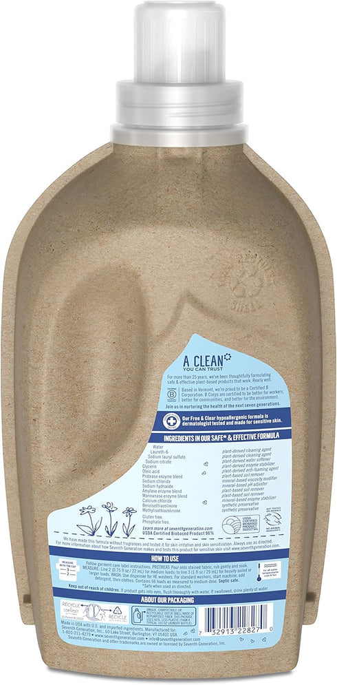 Seventh Generation Concentrated Laundry Detergent, Free and Clear Unscented, 50 Fl Oz, 66 Loads
