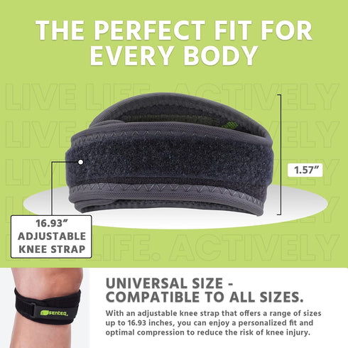 Adjustable Patella Knee Brace Strap for Running, Jogging, Basketball, Gym, Provides Stability, Protection, Great Gear