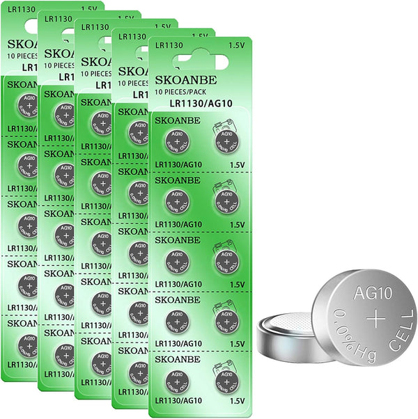 SKOANBE 50 Pack LR54 AG10 LR1130 L1131F 389A Button Cell Batteries Replacement