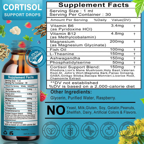 Vita letuo 19-in-1 Cortisol Supplement for Women - Liquid Cortisol Supplement w/Ashwagandha Magnesium L-theanine