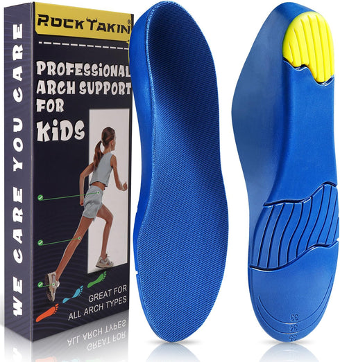 Kids Arch Support Shoe Inserts - Children Orthotics with PU Foam Cushioning for Flat Feet, Plantar Fasciitis Relief
