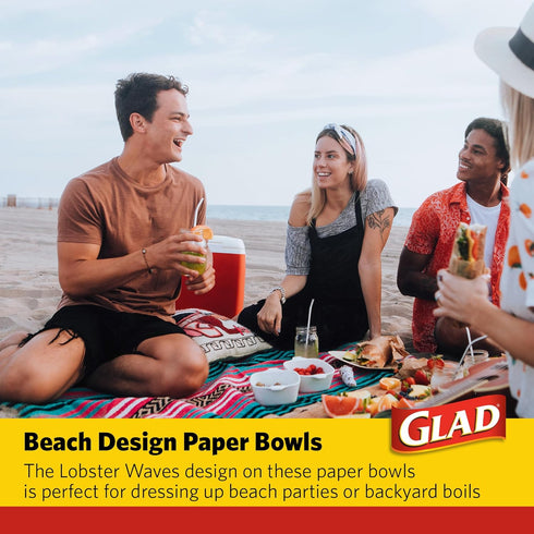 Glad Everyday Round Disposable Paper Bowls, Lobster Waves Design, Microwavable, 12oz, 50 Count