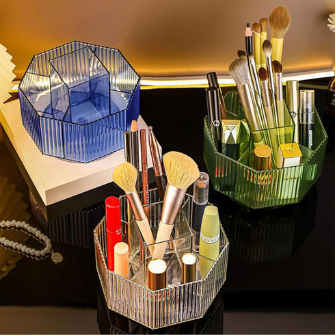 LINFIDITE 360° Rotating Makeup Organizer, Clear Cosmetic Display Case with 5 Slots for Vanity