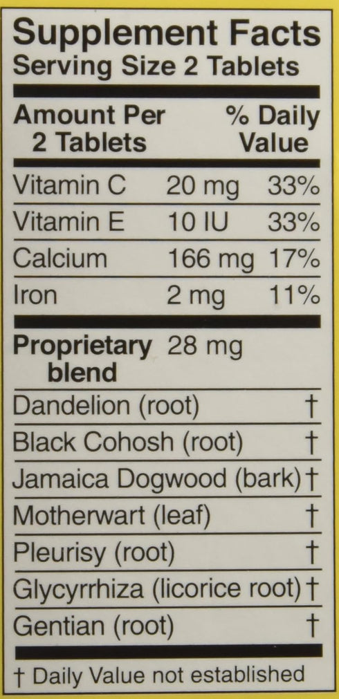 Lydia Pinkham 72 Count Herbal Supplement Tablets for Menstruation and Menopause Support
