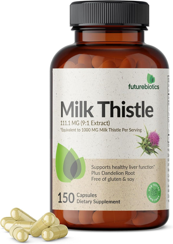 Futurebiotics Milk Thistle Silymarin Marianum & Dandelion Root, 150 Capsules, Antioxidant Support, Detox, Liver Health