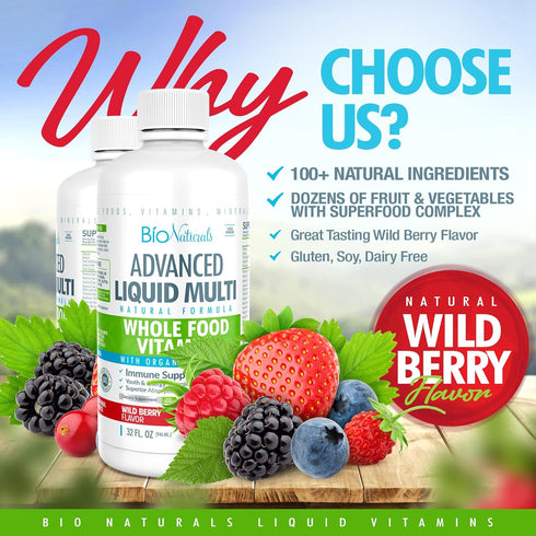 Bio Naturals Liquid Whole Food Multivitamin for Men & Women with Over 100 Ingredients - 100% Vegan - 32 oz