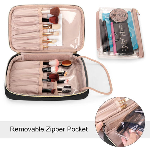 Yarwo Portable Makeup Brushes Bag for Brushes (up to 9.4") and Cosmetic Essentials, Black (BAG ONLY, PATENTED DESIGN)