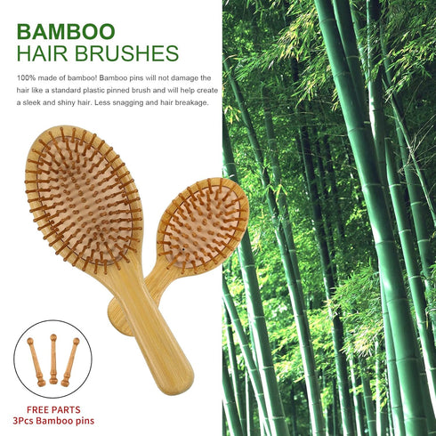 MRD Hair Brush Set, Natural Bamboo Comb Paddle Detangling Hairbrush, Wide-tooth & Tail Comb for All Hair Types