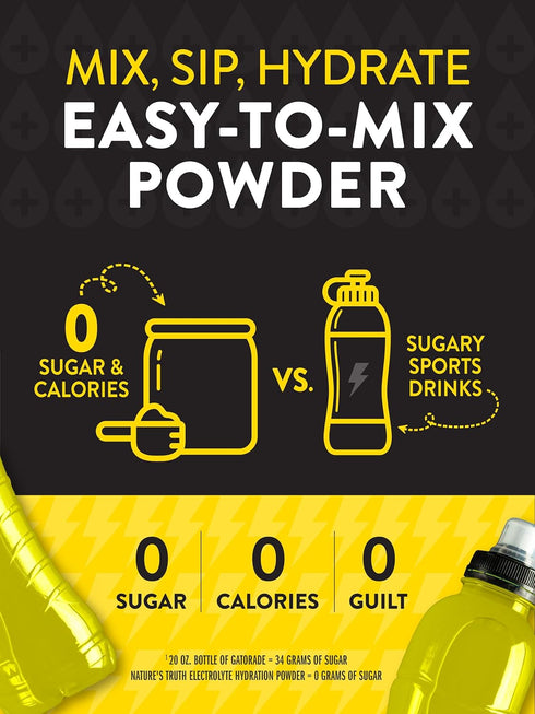 Nature's Truth Electrolytes Powder, No Sugar, Vegan, Non-GMO, Gluten Free Supplement for Hydration, Lemon Flavor