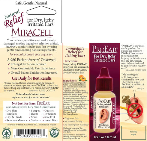 Miracell ProEar Ear Drops for Itchy Ears, 0.5oz, Ear Wax Softener for Adults and Babies