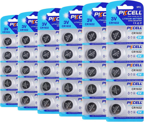 PKCELL CR1632 3V Lithium Button Coin Cell Battery for Key Fob (30 Counts)