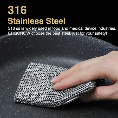 Cast Iron Cleaner Chainmail Scrubber | Fine Ring 316 Stainless Steel Scrubbing Sponge for Cast Iron Pots, BBQ, Dishes