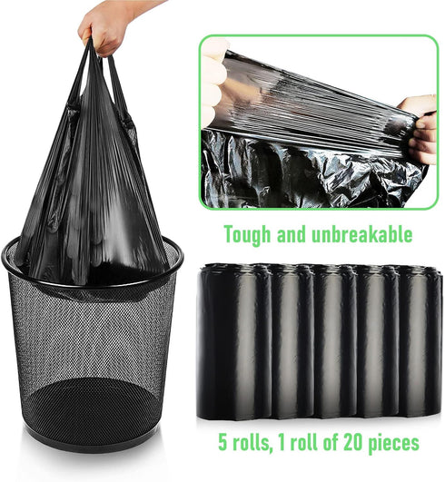 Small Trash Bags, 100 Counts, Black, Thicken Value Pack, 4 Gallon Trash Bags for Bathroom Kitchen