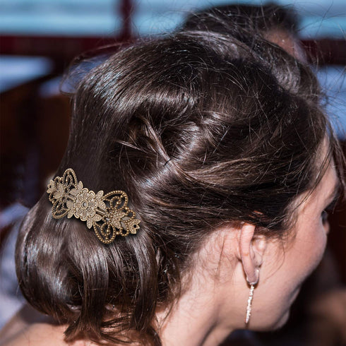 WILLBOND 6 Pieces Vintage Hair Barrettes, Retro French Flower Clips, Metal Bronze Floral Pins for Women