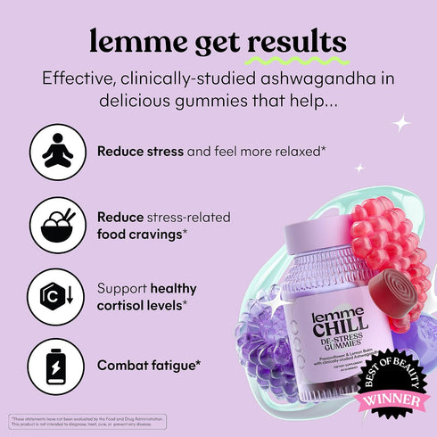 Lemme Gummies 300mg KSM-66 (60 Count) Chill Stress Relief with Ashwagandha, Lemon Balm, Passionflower & Goji to Support