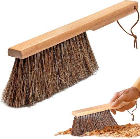 Takavu Large Dustpan Brush, Counter Brush, Bench Brush with Beech Wood Handle & Horsehair Bristles