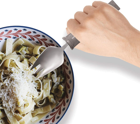 Set 4, Rehabilitation Advantage Swivel Spork Utensil of Angled Eating Utensils with Rotating Head for Easy Gripping