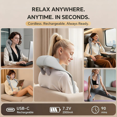 Shiatsu Neck and Shoulder Massager with Heat, Cordless Rechargeable, Hand-Free/Handheld, Deep Tissue Pain Relief
