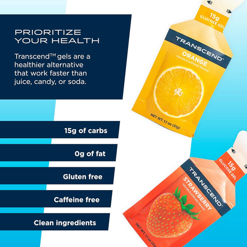 Transcend Foods Strawberry + Orange Gels - Fast-Acting Carb Gel - Caffeine Free, Gluten Free